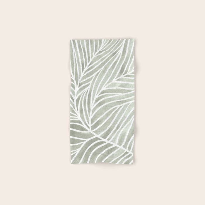 Sage green leaf line art Bath Towel Gallery Image 1