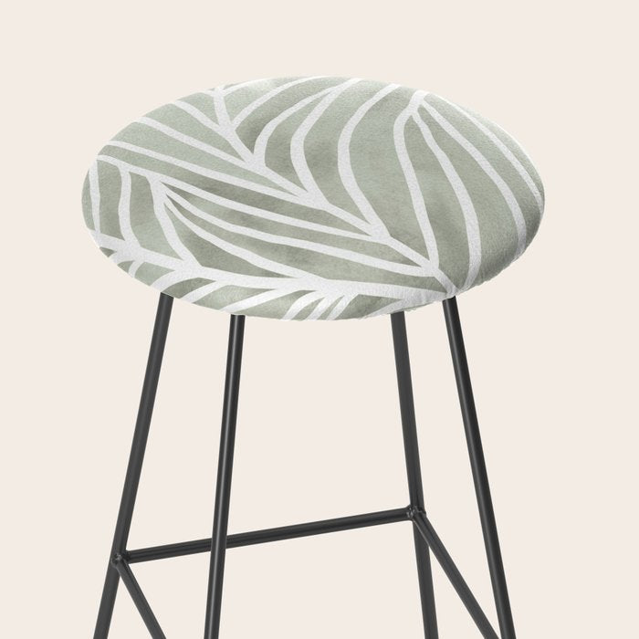 Sage green leaf line art Stool Gallery Image 2