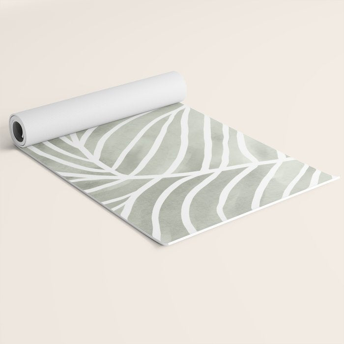 Sage green leaf line art Yoga Mat Gallery Image 2