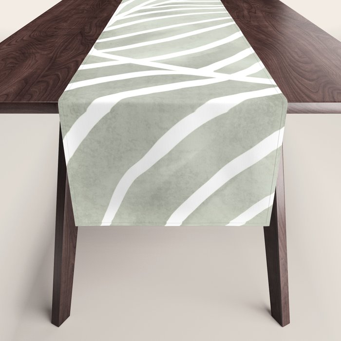 Sage green leaf line art Table Runner Gallery Image 1