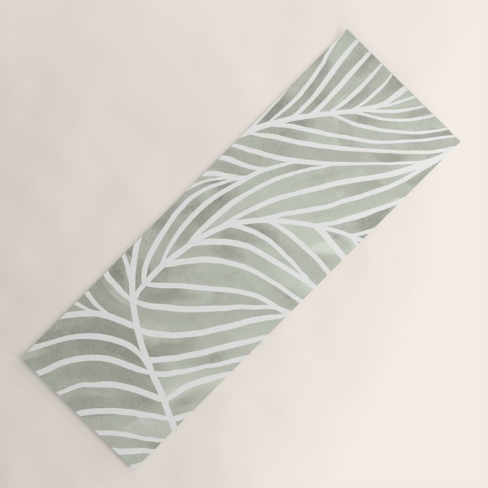 Sage green leaf line art Yoga Mat Gallery Image 1