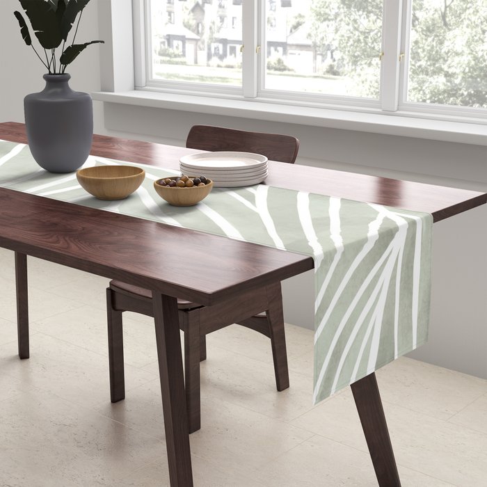 Sage green leaf line art Table Runner Gallery Image 2