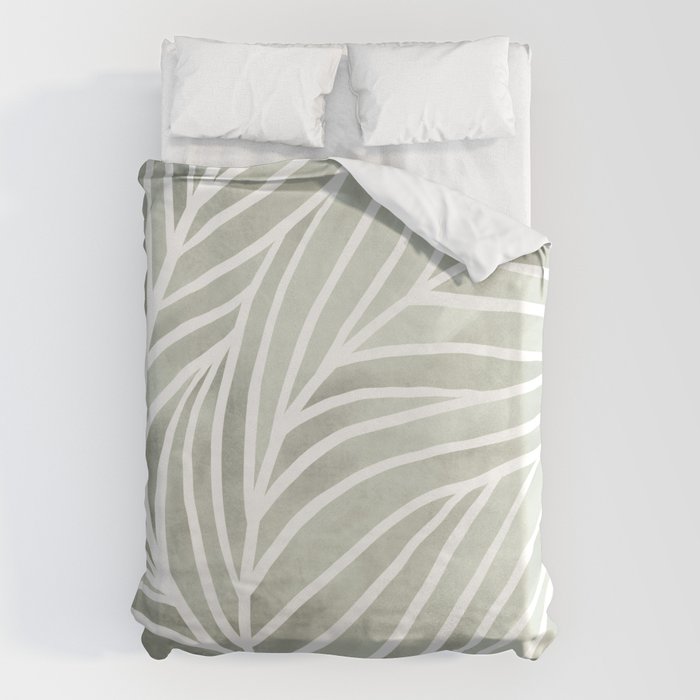 Sage green leaf line art Duvet Cover Gallery Image 1