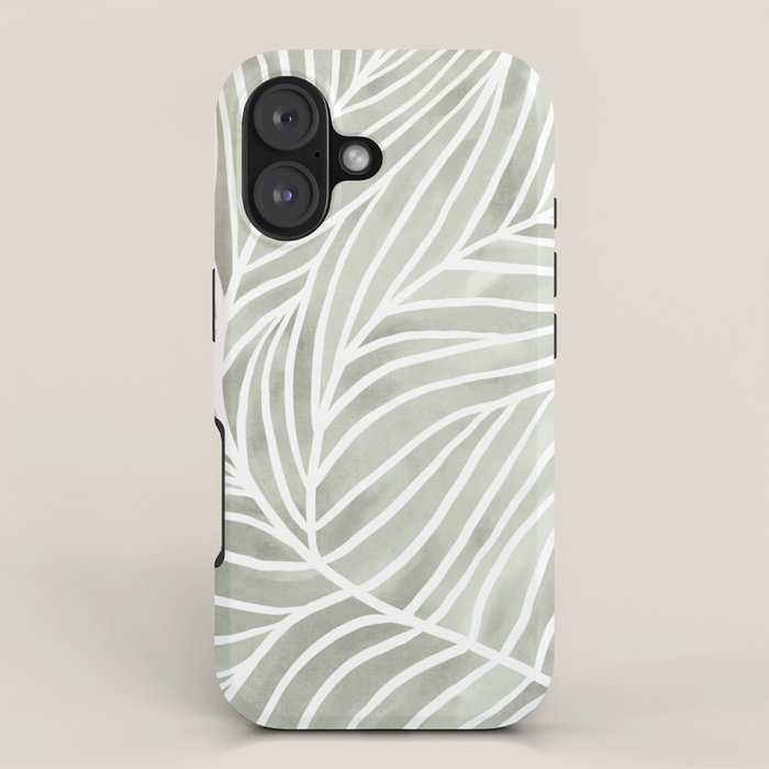 Sage green leaf line art iPhone Case Gallery Image 1