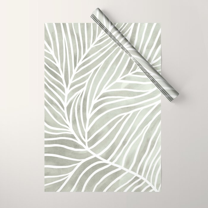 Sage green leaf line art Wrapping Paper Gallery Image 1