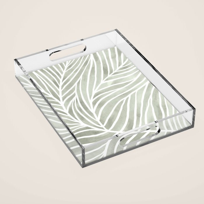 Sage green leaf line art Acrylic Tray Gallery Image 1