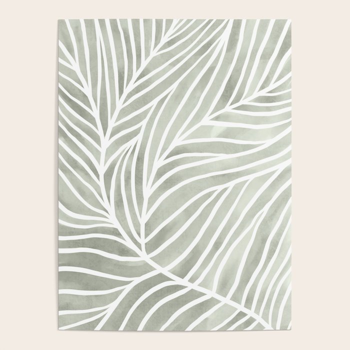Sage green leaf line art Poster Gallery Image 4