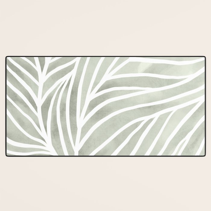 Sage green leaf line art Desk Mat Gallery Image 3
