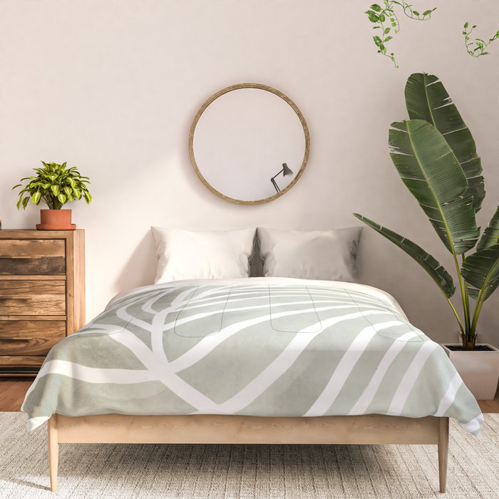 Sage green leaf line art Comforter Gallery Image 3