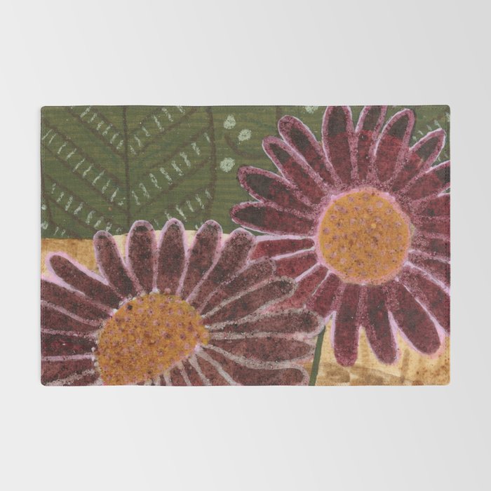 Daisies in Country Field Painting in Burgundy Red Rug Gallery Image 2