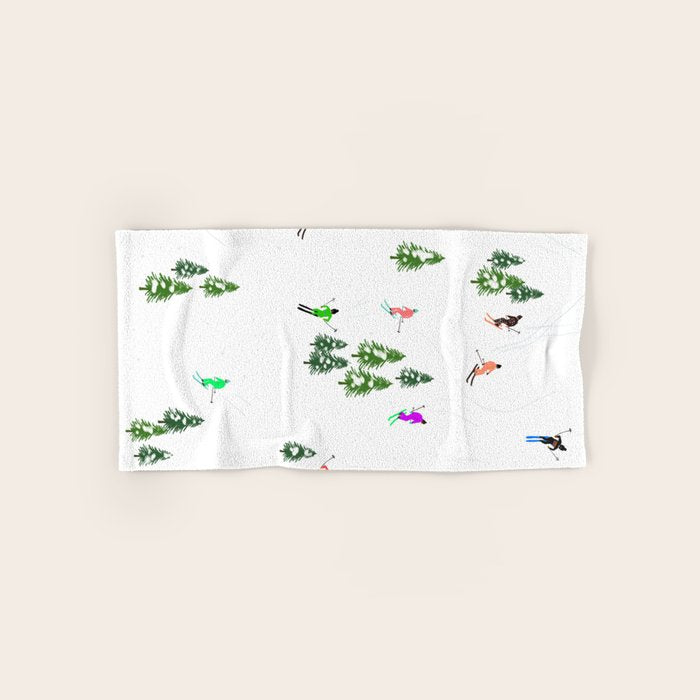 Downhill Mountain Aerial View Skiers - Winter skiing illustration Bath Towel Gallery Image 1