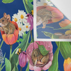 Spring Tulips with Cute Mouse - blue Wall Tapestry Gallery Image 3