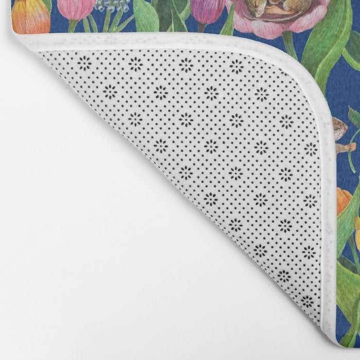 Spring Tulips with Cute Mouse - blue Bath Mat Gallery Image 2