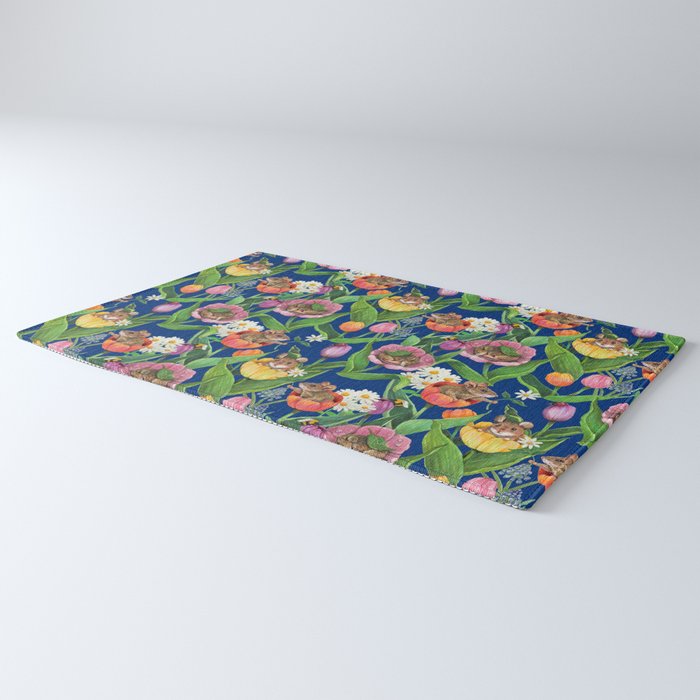 Spring Tulips with Cute Mouse - blue Rug Gallery Image 3