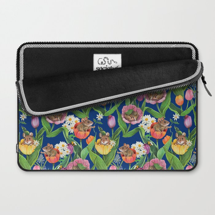 Spring Tulips with Cute Mouse - blue Laptop Sleeve Gallery Image 2