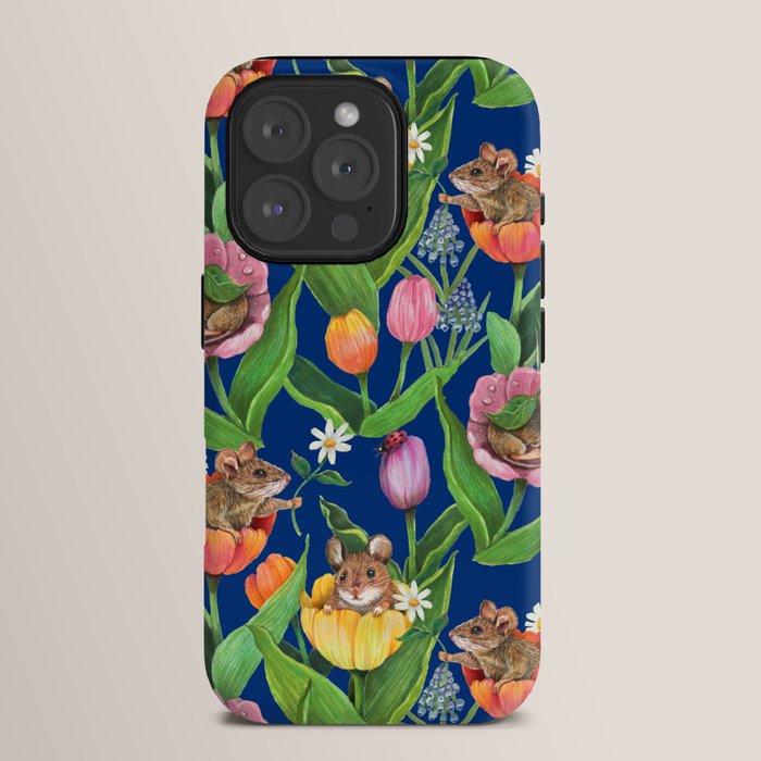 Spring Tulips with Cute Mouse - blue iPhone Case Gallery Image 15