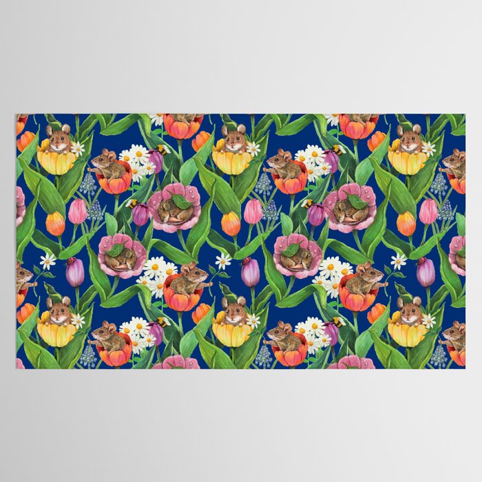 Spring Tulips with Cute Mouse - blue Tablecloth Gallery Image 2