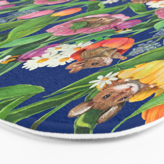 Spring Tulips with Cute Mouse - blue Bath Mat Gallery Image 3