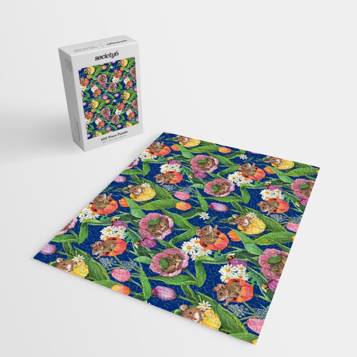 Spring Tulips with Cute Mouse - blue Jigsaw Puzzle Gallery Image 2