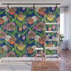 Spring Tulips with Cute Mouse - blue Wall Mural Gallery Image 1