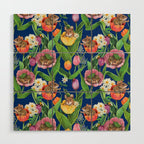 Spring Tulips with Cute Mouse - blue Wood Wall Art Gallery Image 1