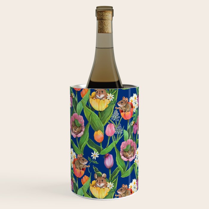 Spring Tulips with Cute Mouse - blue Wine Chiller Gallery Image 1