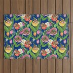 Spring Tulips with Cute Mouse - blue Outdoor Rug Gallery Image 1