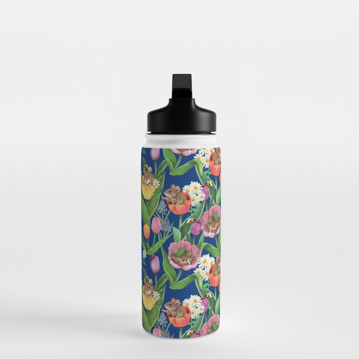 Spring Tulips with Cute Mouse - blue Water Bottle Gallery Image 3
