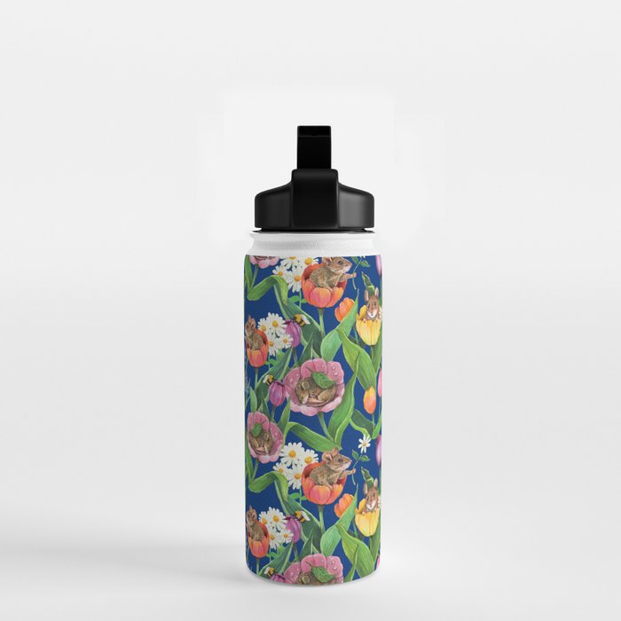 Spring Tulips with Cute Mouse - blue Water Bottle Gallery Image 2