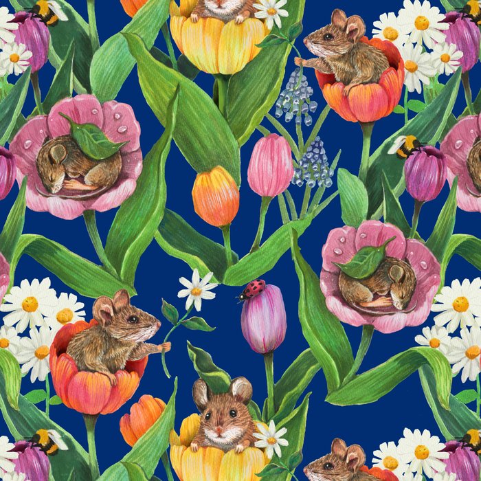 Spring Tulips with Cute Mouse - blue Coffee Mug Gallery Image 2