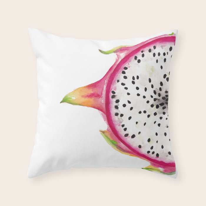 Tutti Frutti Dragonfruit Watercolor Painting Throw Pillow Gallery Image 6