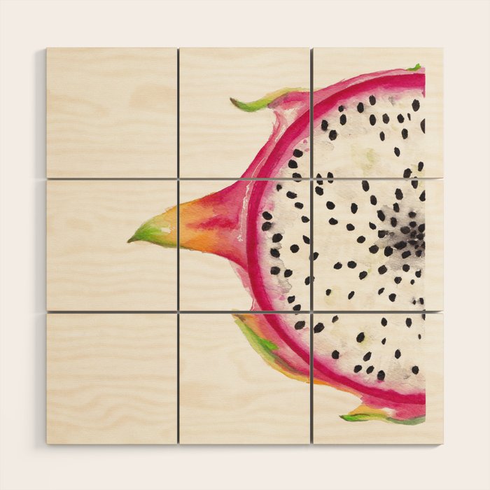 Tutti Frutti Dragonfruit Watercolor Painting Wood Wall Art Gallery Image 1