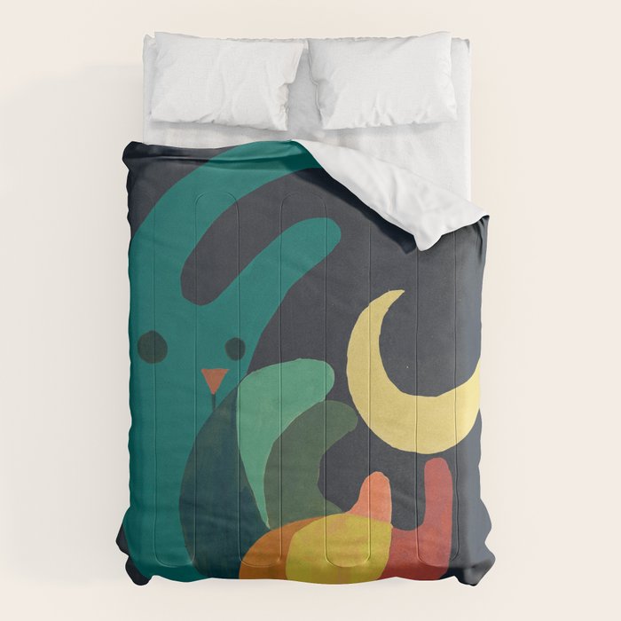 Rabbit and crescent moon Comforter Gallery Image 1
