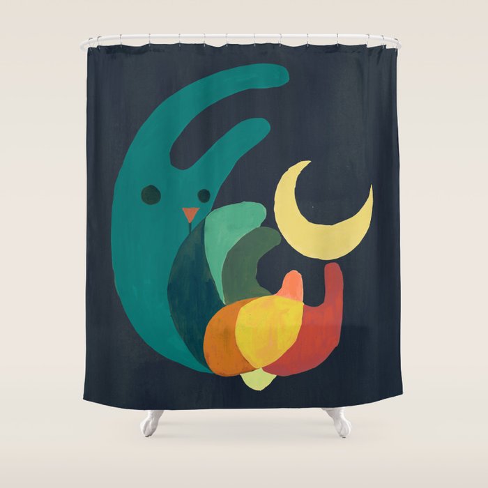 Rabbit and crescent moon Shower Curtain Gallery Image 1