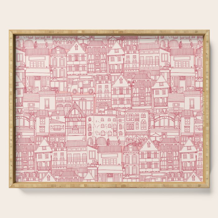 cafe buildings pink Serving Tray Gallery Image 1