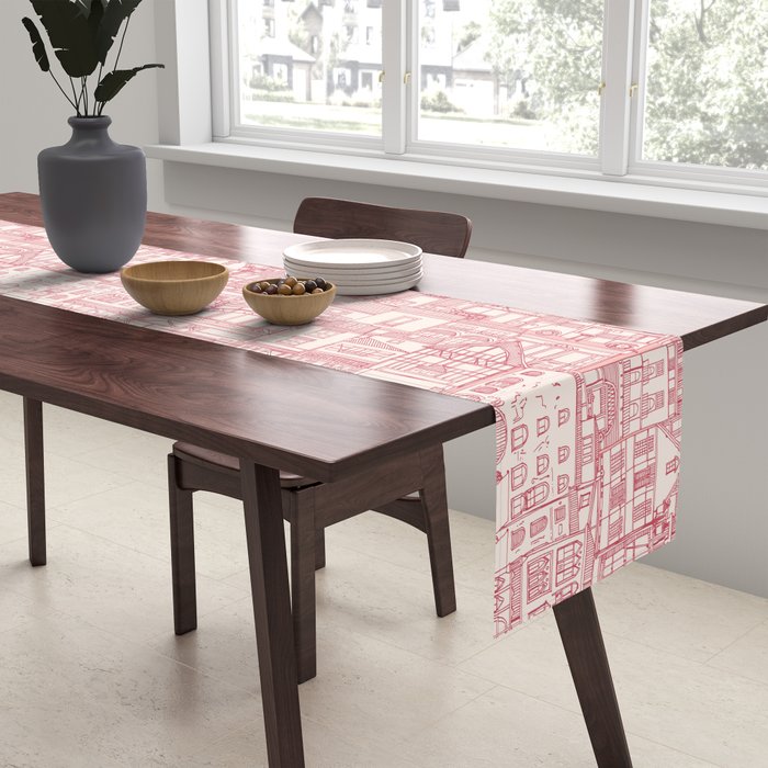 cafe buildings pink Table Runner Gallery Image 2