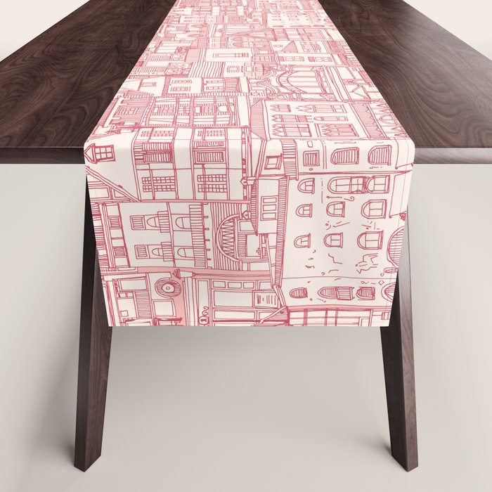 cafe buildings pink Table Runner Gallery Image 1