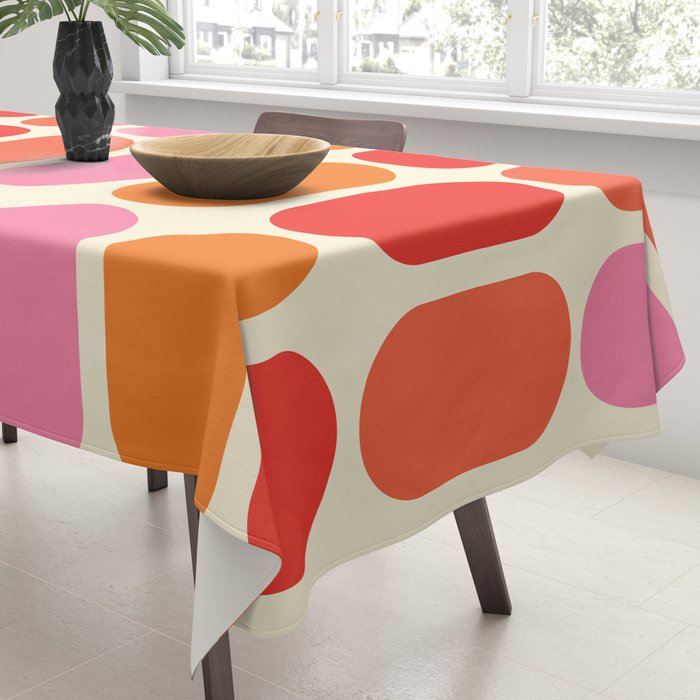 Midcentury Modern Retro Abstract Capsule Inspired Geometric Shapes in Minimalist Graphic 70s colors Tablecloth Gallery Image 3