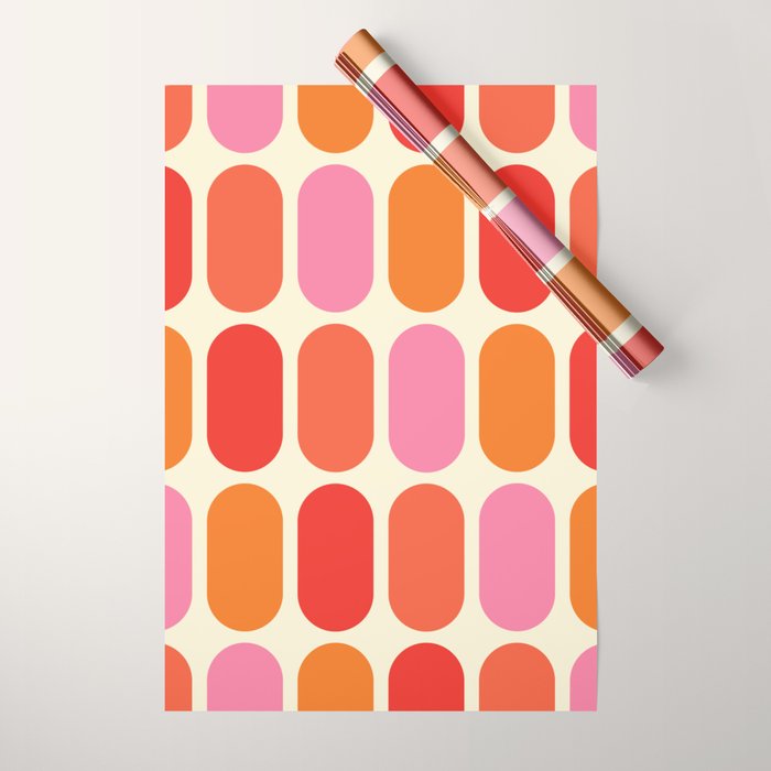 Midcentury Modern Retro Abstract Capsule Inspired Geometric Shapes in Minimalist Graphic 70s colors Wrapping Paper Gallery Image 1