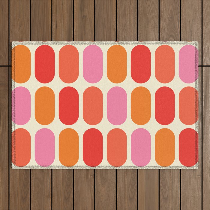 Midcentury Modern Retro Abstract Capsule Inspired Geometric Shapes in Minimalist Graphic 70s colors Outdoor Rug