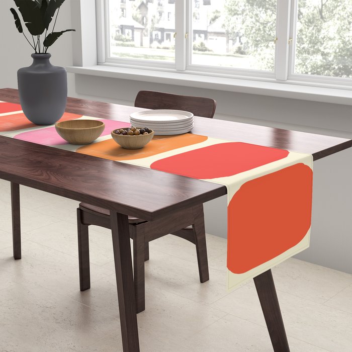 Midcentury Modern Retro Abstract Capsule Inspired Geometric Shapes in Minimalist Graphic 70s colors Table Runner Gallery Image 2