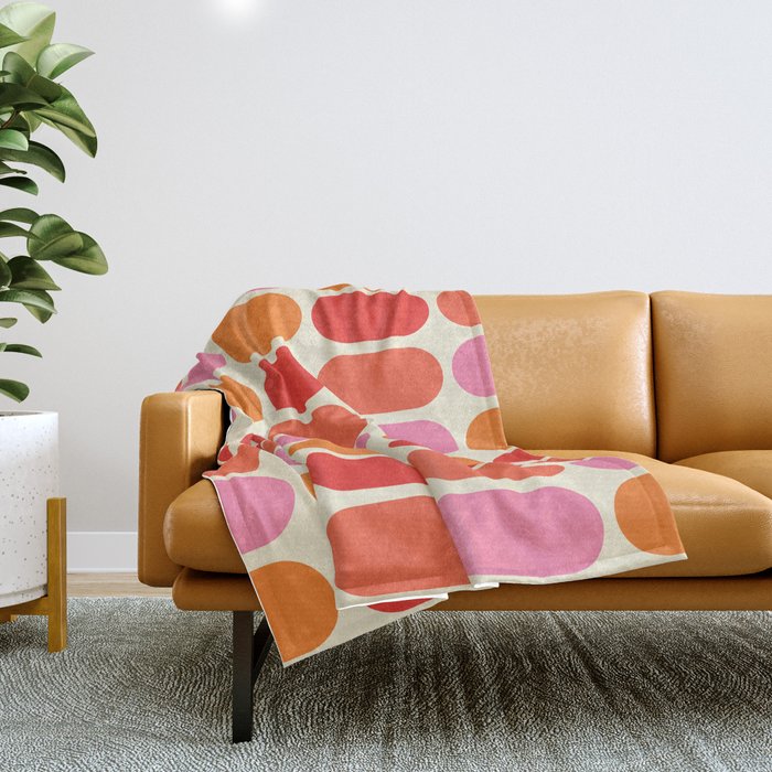 Midcentury Modern Retro Abstract Capsule Inspired Geometric Shapes in Minimalist Graphic 70s colors Throw Blanket Gallery Image 1