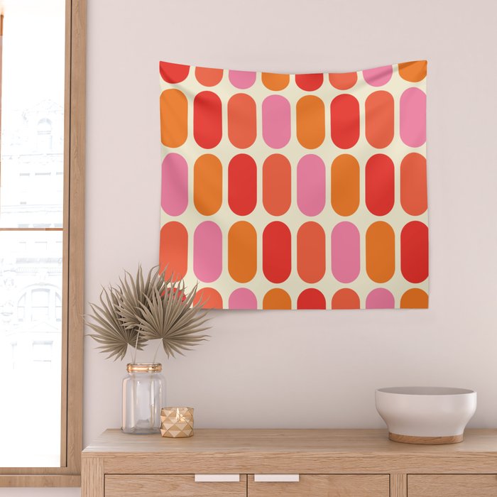 Midcentury Modern Retro Abstract Capsule Inspired Geometric Shapes in Minimalist Graphic 70s colors Wall Tapestry Gallery Image 2