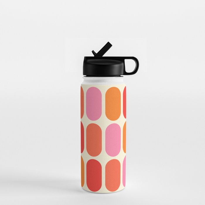 Midcentury Modern Retro Abstract Capsule Inspired Geometric Shapes in Minimalist Graphic 70s colors Water Bottle