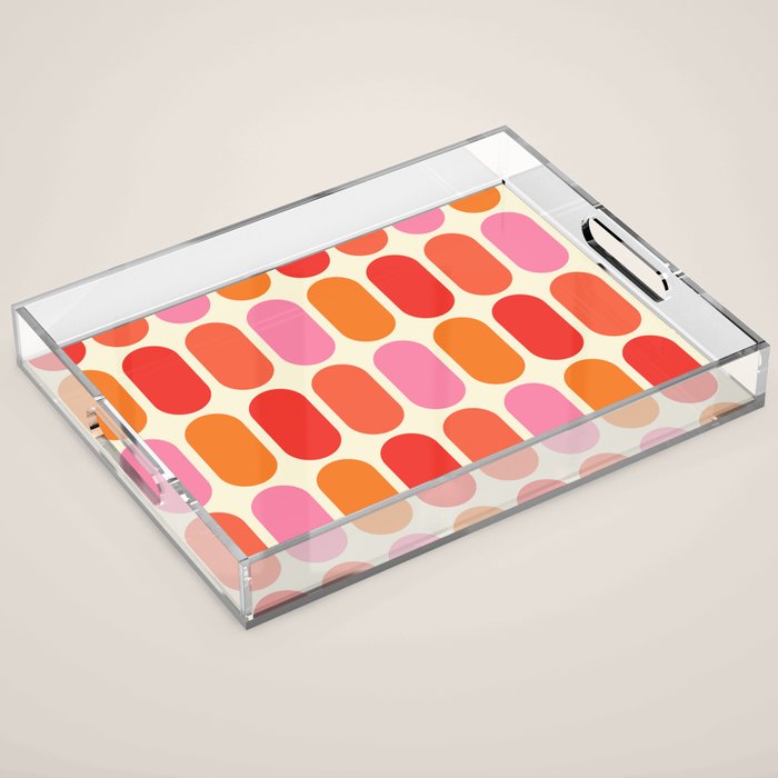 Midcentury Modern Retro Abstract Capsule Inspired Geometric Shapes in Minimalist Graphic 70s colors Acrylic Tray Gallery Image 1