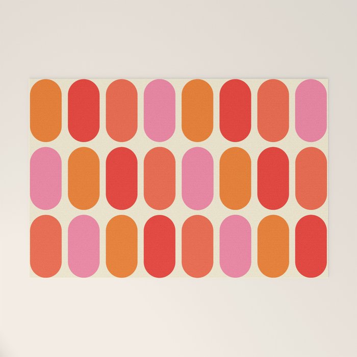 Midcentury Modern Retro Abstract Capsule Inspired Geometric Shapes in Minimalist Graphic 70s colors Welcome Mat Gallery Image 1