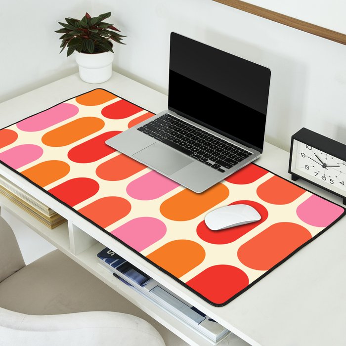 Midcentury Modern Retro Abstract Capsule Inspired Geometric Shapes in Minimalist Graphic 70s colors Desk Mat Gallery Image 2