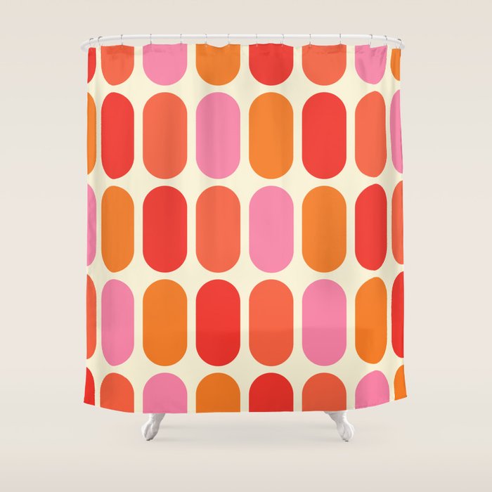 Midcentury Modern Retro Abstract Capsule Inspired Geometric Shapes in Minimalist Graphic 70s colors Shower Curtain Gallery Image 1