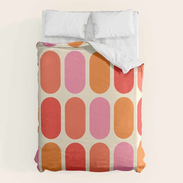 Midcentury Modern Retro Abstract Capsule Inspired Geometric Shapes in Minimalist Graphic 70s colors Duvet Cover Gallery Image 6
