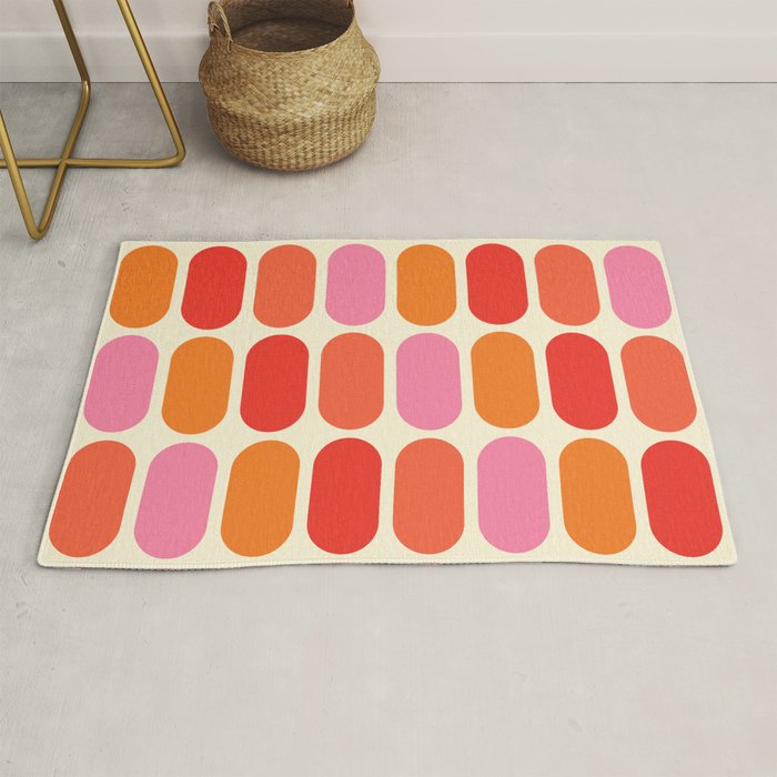 Midcentury Modern Retro Abstract Capsule Inspired Geometric Shapes in Minimalist Graphic 70s colors Rug Gallery Image 1